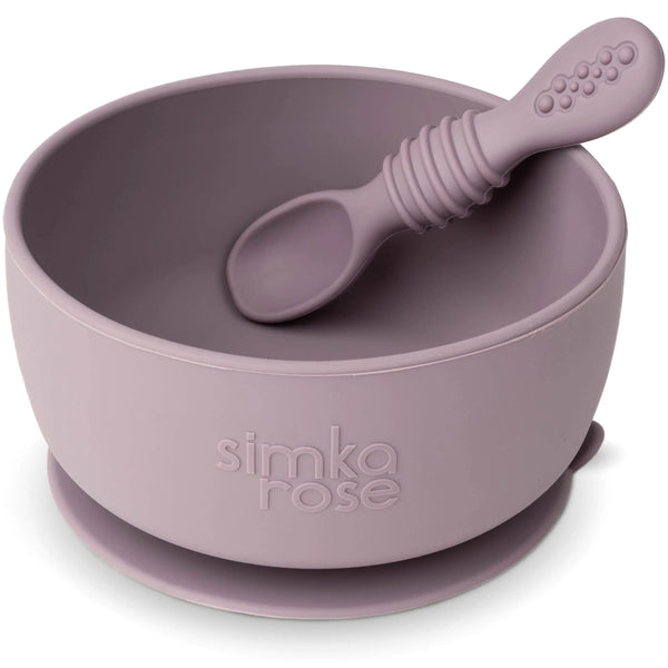 Simka Rose Baby Bowl and Spoon Set Baby Bowls Suction for Toddler BPA-Free Silicone Bowls Baby Baby Bowl and Spoon Dishwasher and Microwave Safe Baby Feeding Supplies (Lilac)