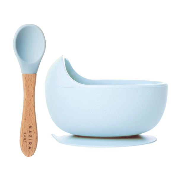 Silicone Baby Bowls and Spoons First Stage - Bowl with Spoon Set for Baby and Toddler - BPA Free Suction Bowls - Microwave Dishwasher and Freezer Safe (Frosty Blue)